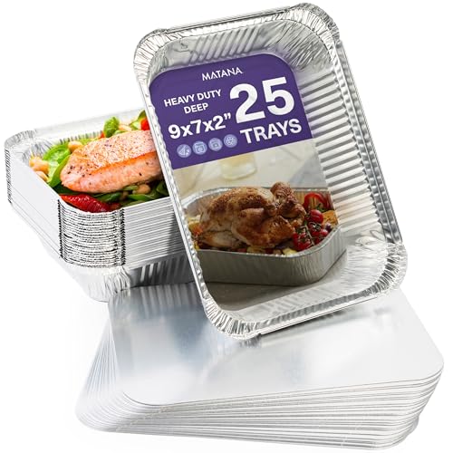 MATANA - 25 grandes Bandejas Aluminio Desechables, Bandeja para Hornear, Asar y Cocinar - Aluminio Plateado para el Horno - 22x17cm/1200ml