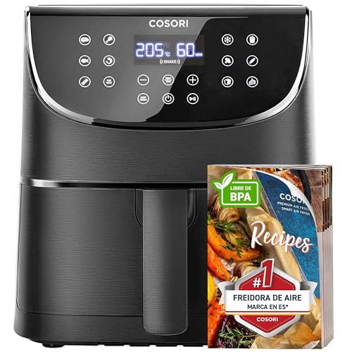 Cosori Freidora de Aire 5.5L Interior Metálico Real, Air Fryer Diseño Antióxido, Tecnología Calefacción Uniforme, 40 Recetas, Reducción de Grasas...